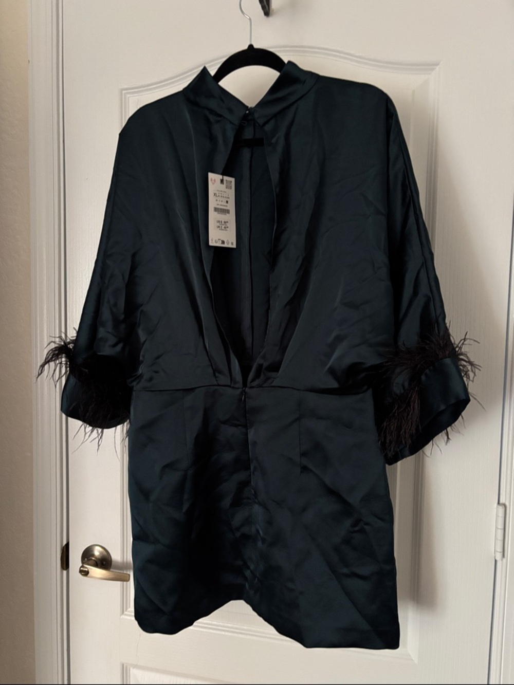 ZARA Short Satin Feather Dress - Picture 4 of 12